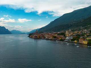 Fototapeta premium Aerial view of the town of Malcesine on Lake Garda