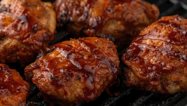Smoky grilled chicken thighs with a sweet barbecue coating