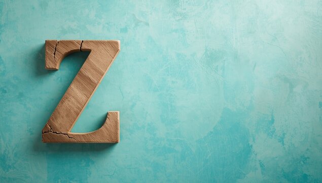 Worn vintage wooden letter Z set on an artistic turquoise textured background