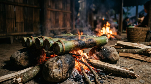 Com Lam Sticky Rice Roasted in Bamboo over Open Wood Fire