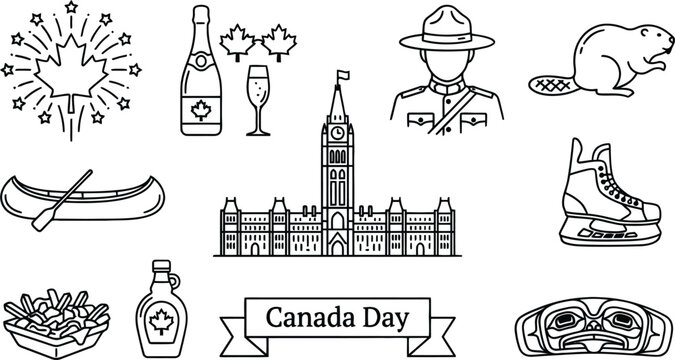 Canada day silhouette icons on isolated transparent background