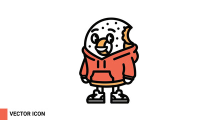 Fototapeta premium Cute cartoon cookie character with bite mark wearing a hoodie, isolated on white background