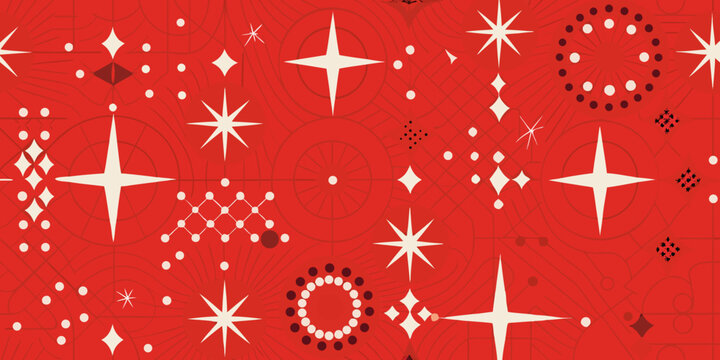 Starburst pattern on red background mid century modern vector illustration