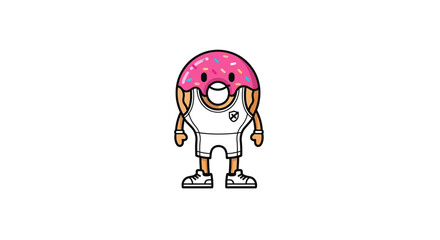 Fototapeta premium Funny cartoon donut character wearing sportswear and sneakers, isolated on white