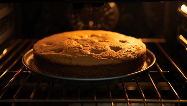 Homemade cake baking with natural ingredients in a home oven