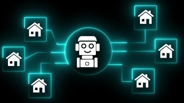 AI-powered automated real estate analytics and property valuation. Intelligent property management and AI-powered property investment. On the black background 4k video.