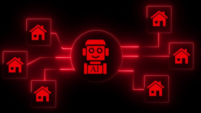 AI-powered automated real estate analytics and property valuation. Intelligent property management and AI-powered property investment. On the black background 4k video.
