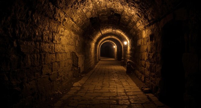 Dark underground dungeon corridors with aged stone walls