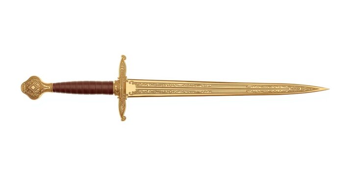 Polished gold cutlass presented against bright white background