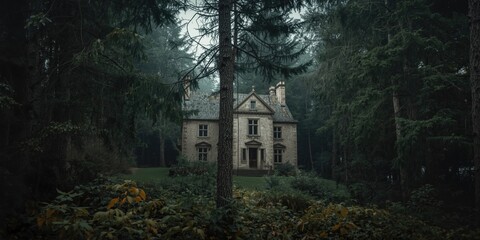 Fototapeta premium Historic estate hidden in a thick forest setting