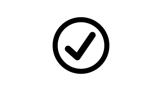 Right check mark animation viddeo. Check mark on black background. approved tick mark icon, Check mark icon animation, right mark icon. Tick mark icon animation. Check mark animation on circle
