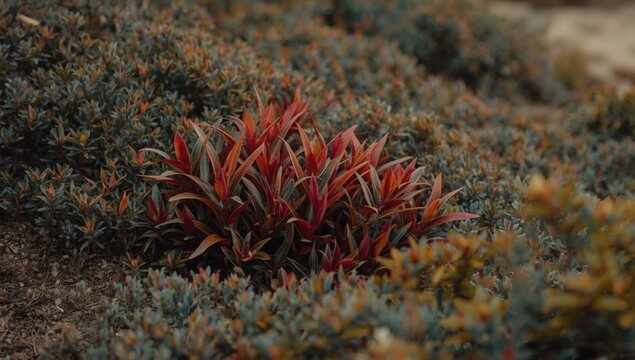 Vivid red leaf variety of Leucothoe axilliaris growing with coastal dog hobble plants