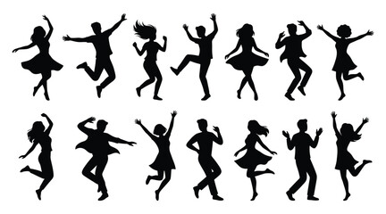 Fototapeta premium Set of happy people dancing silhouettes