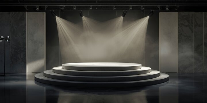 presentation stage designed with stair steps and dynamic spotlighting