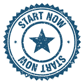 start now blue grunge round stamp. start now stamp