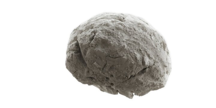 Realistic asteroid model with uneven rugged surface isolated against simple white background
