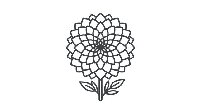 Stylized line art drawing of a round zinnia flower.