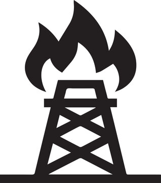 Oil rig with flames burning on top in simple design