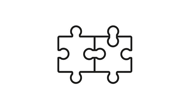 Two interlocking puzzle pieces outline simple symbol for connection and teamwork, isolated on white