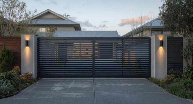 Contemporary fence with an automated gate system