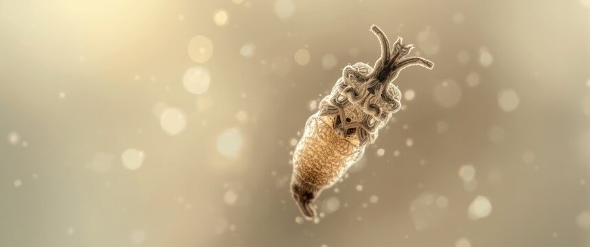 Microscope optical x400 magnification image of Centropyxis aculeata amoeboid featuring copy space
