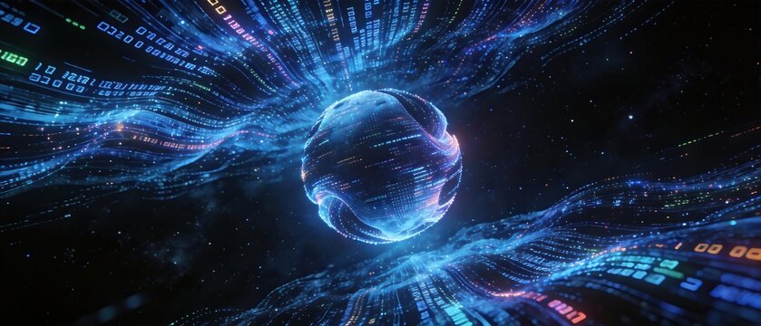 Digital sphere in space with data streams