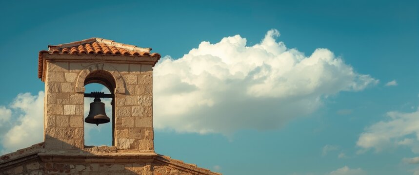 Old countryside bell tower showcasing bell and copy space