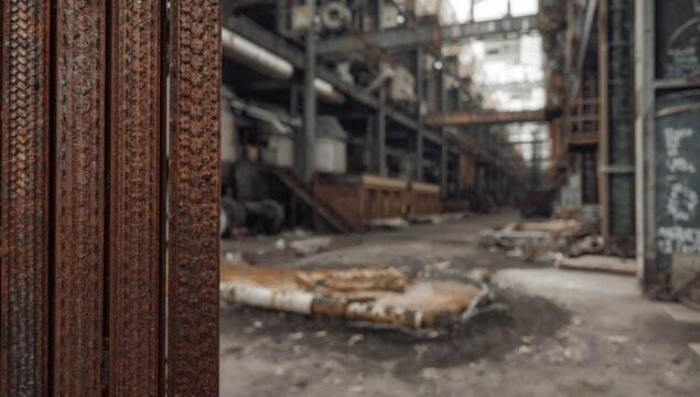 Macro image of rusty steel bars revealing distinctive textures that echo gourmet food presentation in industrial site