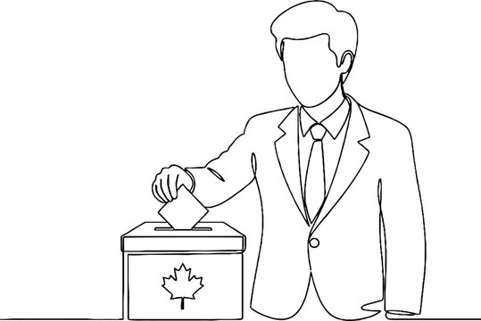 Person casting vote into Canadian election ballot box.