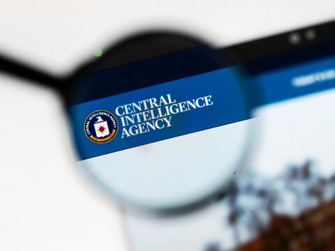Milan, Italy 2026, 20 Apr Closeup of Central Intelligence Agency CIA website on a laptop screen. Central Intelligence Agency CIA logo under a magnifying glass.