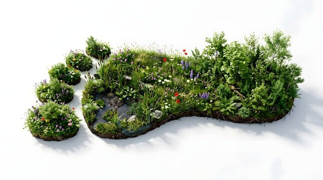 Green ecological footprint shape made of lush grass and plants representing environmental sustainability concept