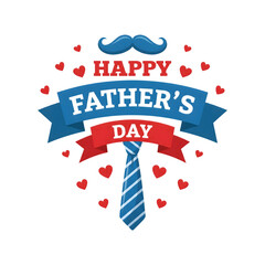 Obraz premium Happy fathers day greeting card with mustache and tie isolated on transparent background