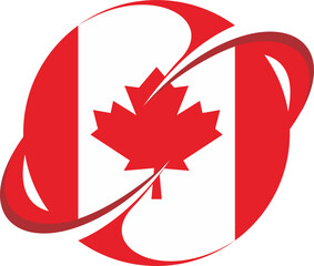Obraz premium The Canadian flag with a red maple leaf is prominently displayed on a white background with elegant red swirls.