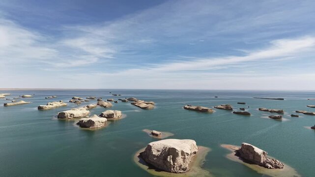 Cinematic Drone View of Urt Water Yadan Rock Formations