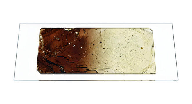 3D Scientific Render of Biotite Pleochroism (Brown to Pale Yellow PPL), Suitable for Science Education, Isolated on a White Background.