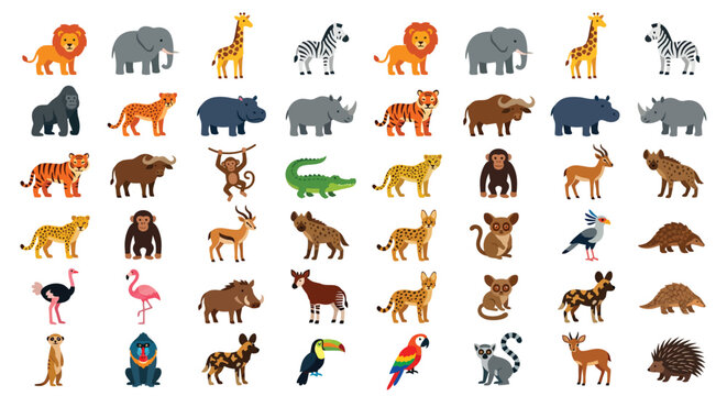 African animal vector illustrations collection flat style wildlife depictions