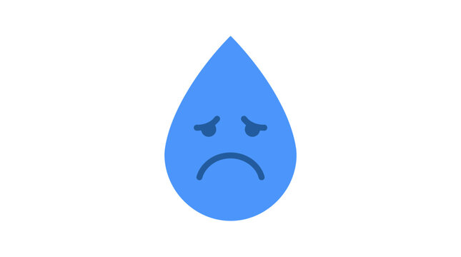 Sad Blue Water Droplet Icon with Downturned Mouth and Eyes