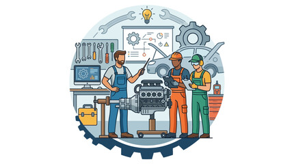Obraz premium Automotive Mechanics Training: Car Engine Repair and Diagnostics