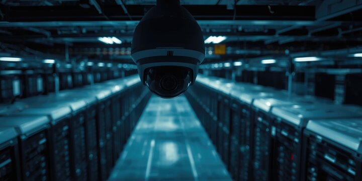 High vantage point security camera monitoring indoor server environment