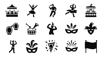 Obraz premium Set of 15 Black Carnival Festival Celebration Vector Icons
