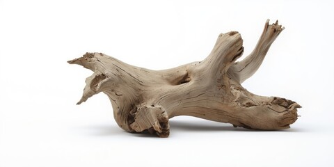 Obraz premium White background with isolated driftwood showcasing organic texture for editorial use