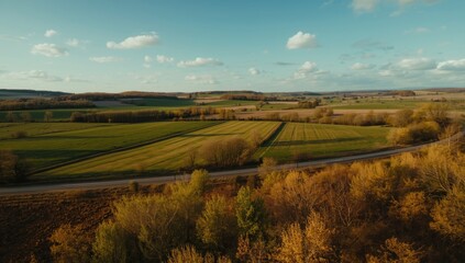 Obraz premium High angle view of rural farmland thriving in spring