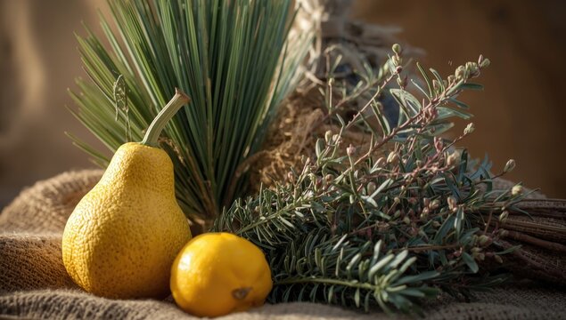 Sukkot festival four species collection etrog citron palm lulav myrtle hadas and arava willow