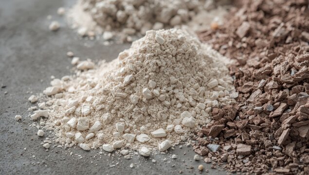 White clay and volcanic ash materials obtained during kaolin mining process