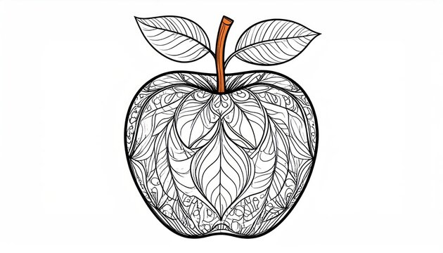 Artistic zentangle apple illustration with ornate leaf patterns.