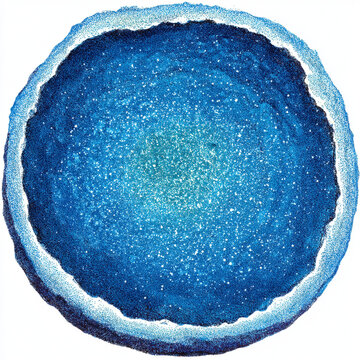 Abstract circular blue geode stone texture with sparkling crystal detail