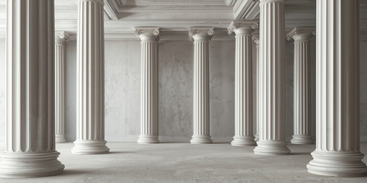 White plaster architectural columns and pilasters set against a refined gypsum background