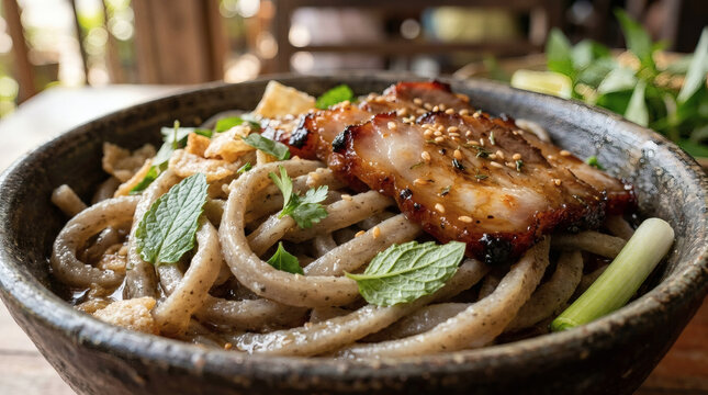 Cao Lau Noodles with Char Siu Pork Authentic Vietnamese Food