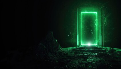 Fototapeta premium Space based futuristic digital designs highlighting powerful green portal lighting