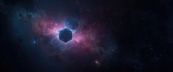 Obraz premium Sci fi style digital art depicting a pentagon particle nebula against a cosmic deep space background